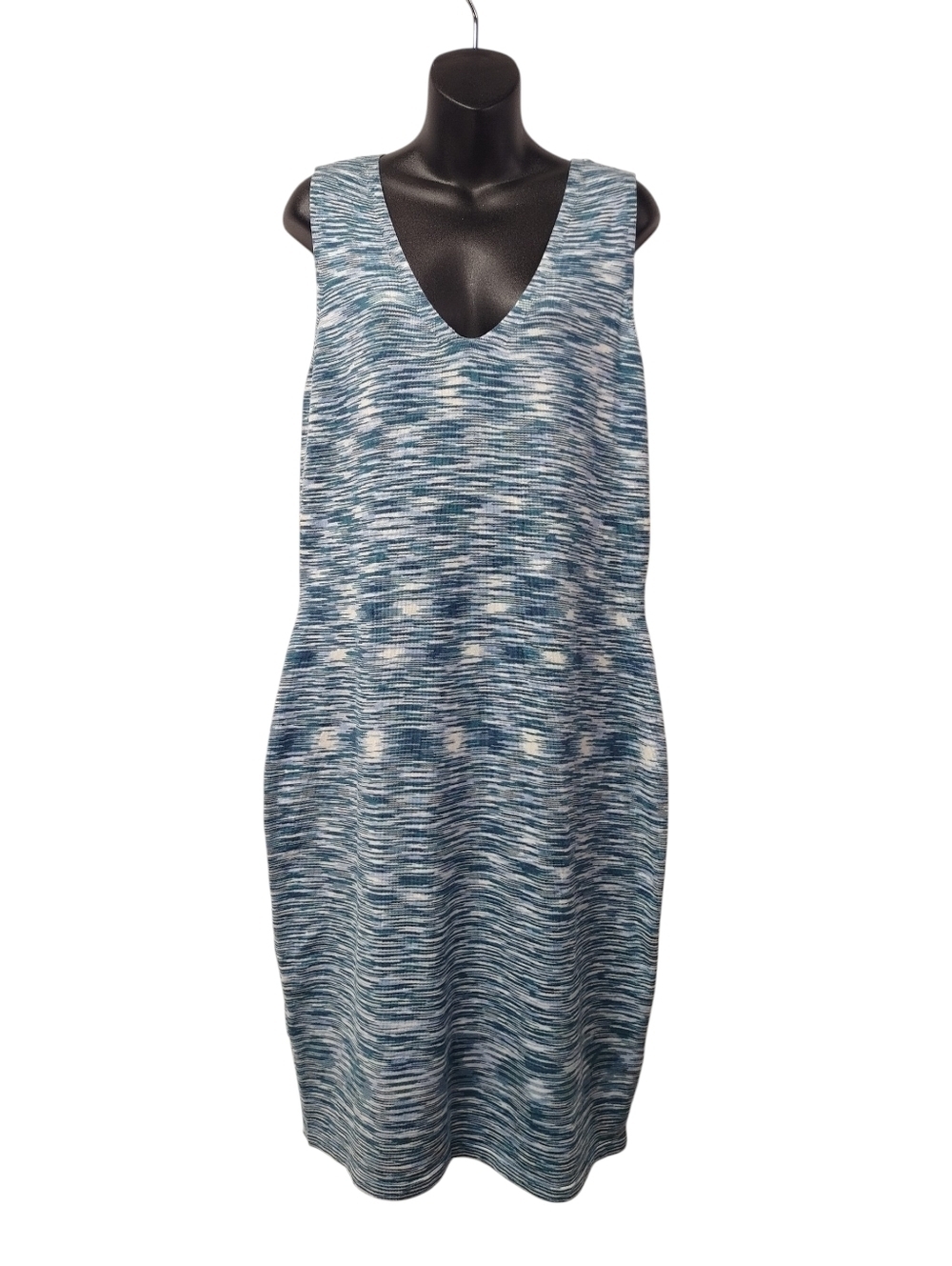 Lane Bryant Blue White Space Dye Marled Knit Sleeveless VNeck Sheath Dress 18/20
